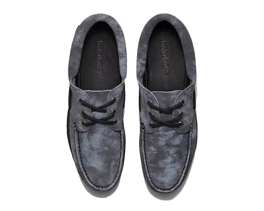 Timberland Authentic Boat Shoe Light Grey détail — cuir gris et lacets cirés bateau