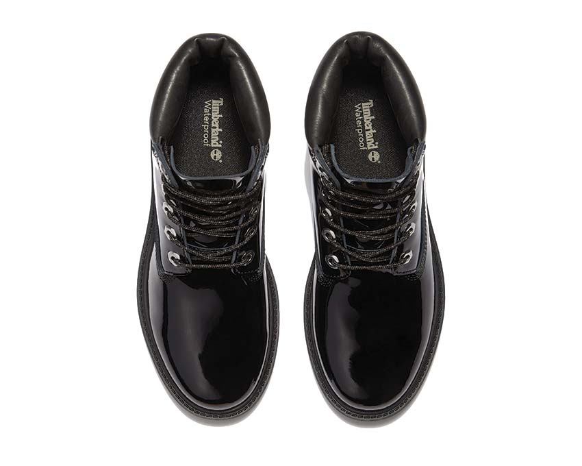 Timberland Premium 6 Inch Verni détail — lacets ronds patent leather noir Timberland