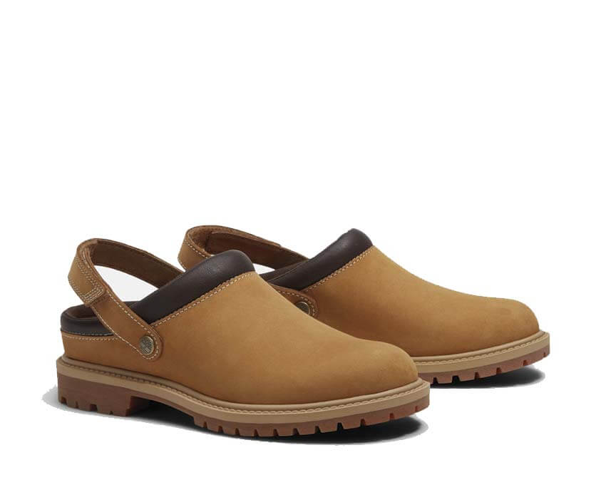 Timberland Premium Clog Wheat Nubuck vue latérale — profil sabot nubuck femme