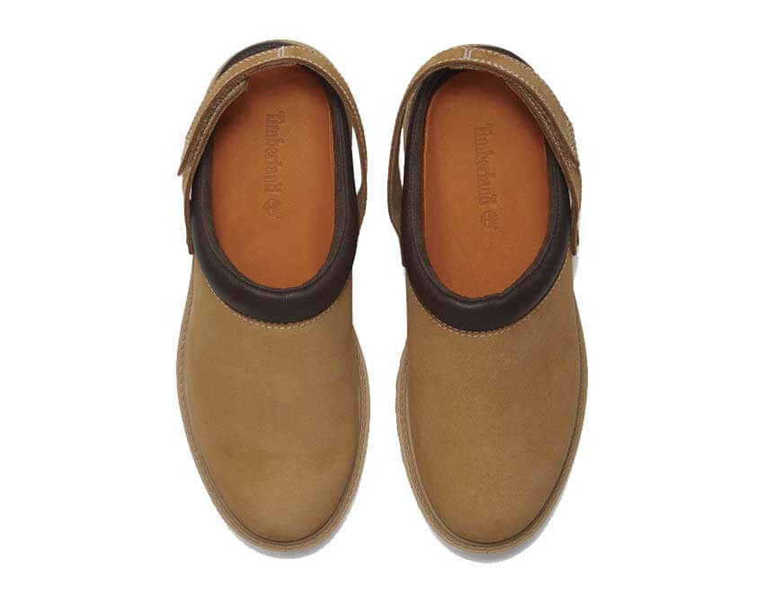 Timberland Premium Clog Wheat Nubuck détail — nubuck blé et finitions premium femme