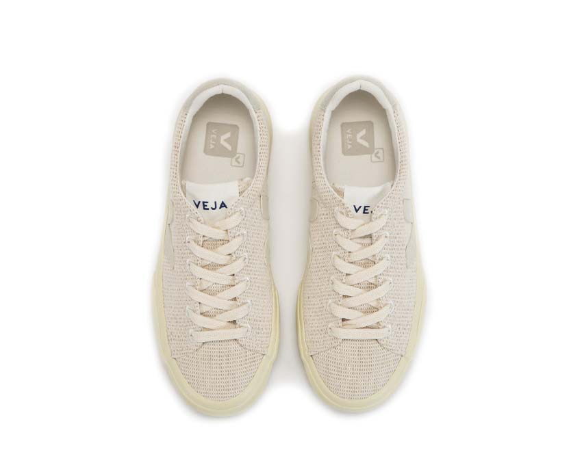 Veja Campo CA Mesh Jute Pierre détail — broderie Campo jute naturel