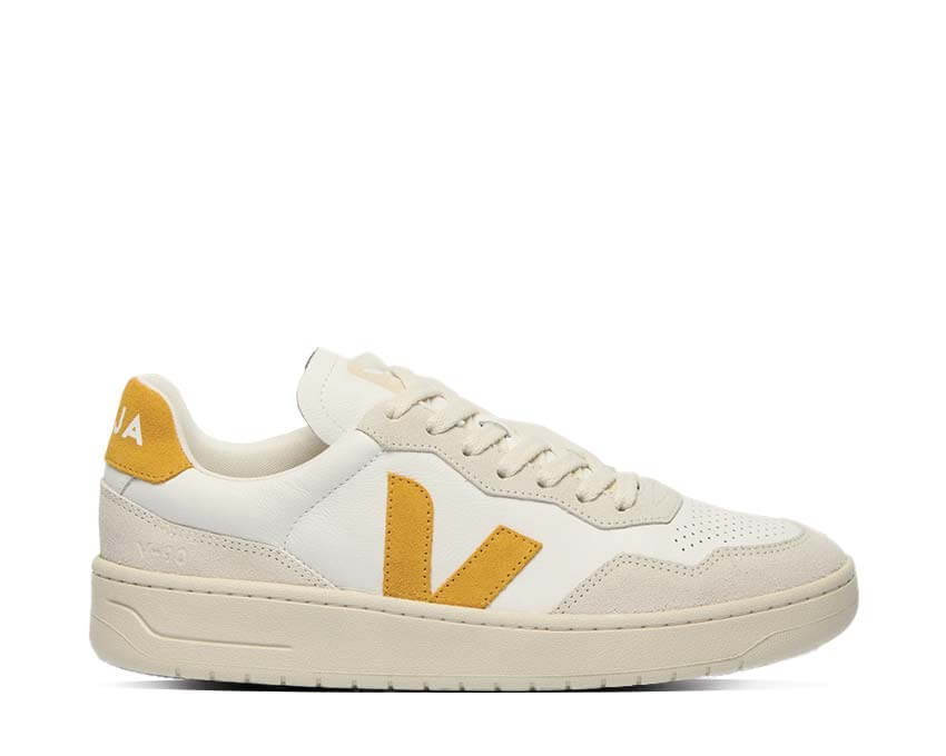 Veja V-90 Safran — sneaker unisexe daim jaune safran éco-responsable