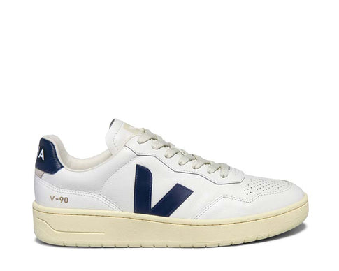 Veja V-90 OT Leather Extra White Nautico — Damen-Sneaker Vintage Running nachhaltig