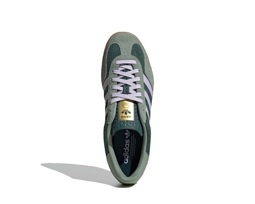 Adidas Gazelle Indoor Mint Green detail — stitching and Three Stripes logo