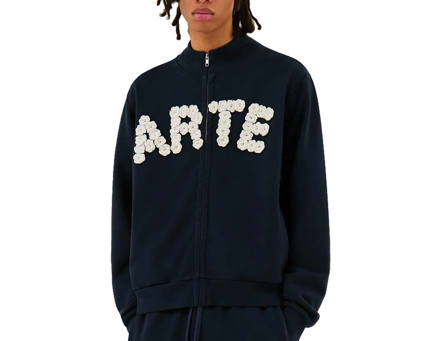 Arte Crochet Flowers Jacket Navy — giacca unisex uncinetto fiori artigianale