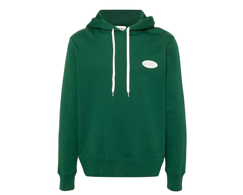 Autry Hoodie Main Jersey Green — sweat à capuche homme vert jersey logo brodé