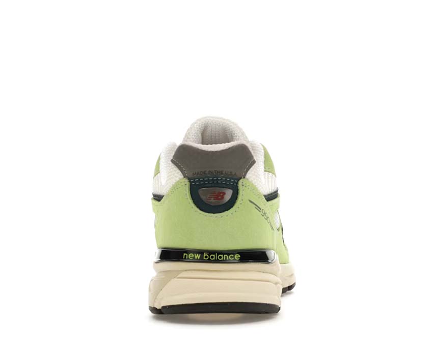 New Balance 990v4 Made in USA Hi-Lite detail — distinctive Hi-Lite yellow colorway