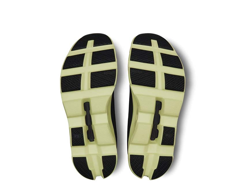 On Cloudmonster Black/Acacia rear view — CloudTec cushioning men's running