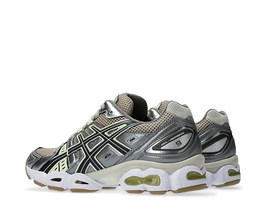 Asics Gel Nimbus 9 Feather Grey Carrier Grey semelle — technologie GEL noirfonce.eu