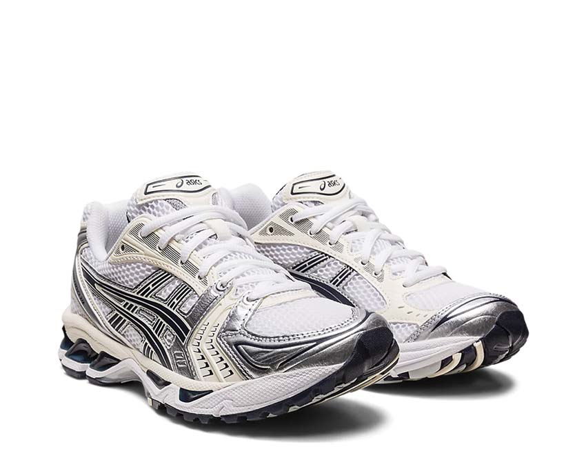 Asics Gel Kayano 14 White Midnight Seitenansicht — Mesh-Obermaterial