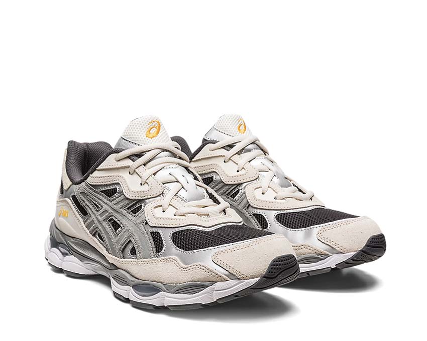 Asics Gel NYC Black/Graphite Grey 1201A789 Seitenansicht — Mesh- und Vintage-Lederschaft
