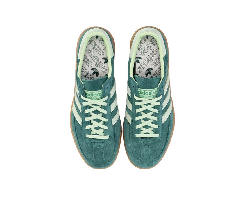 Adidas Handball Spezial W Collegiate Green Detail — Leder-Wildleder-Schaft und 3 Streifen