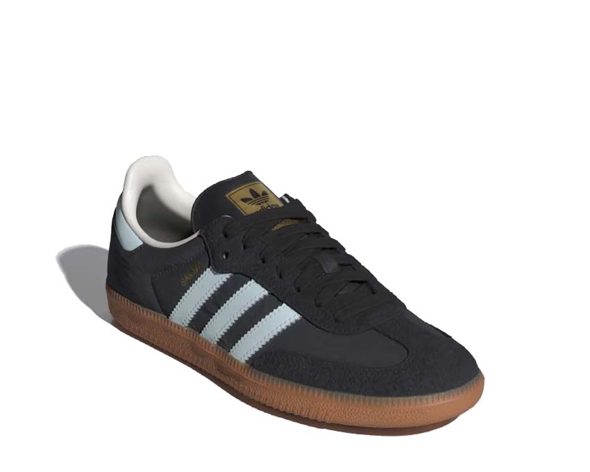 Adidas Samba OG W Carbon vue latérale — cuir gris Carbon et Almost Blue