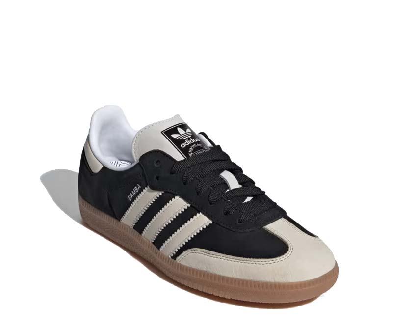 Adidas Samba OG W Core Black vue latérale — cuir noir et Three Stripes silver