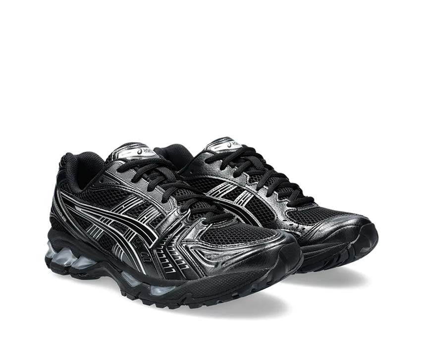 Asics Gel Kayano 14 Black Silver Black/Pure Silver side view — breathable mesh upper