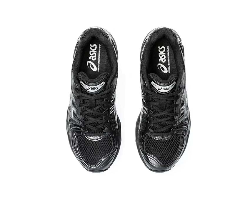 Asics Gel Kayano 14 Black Silver Black/Pure Silver rear view — Gel heel cushioning