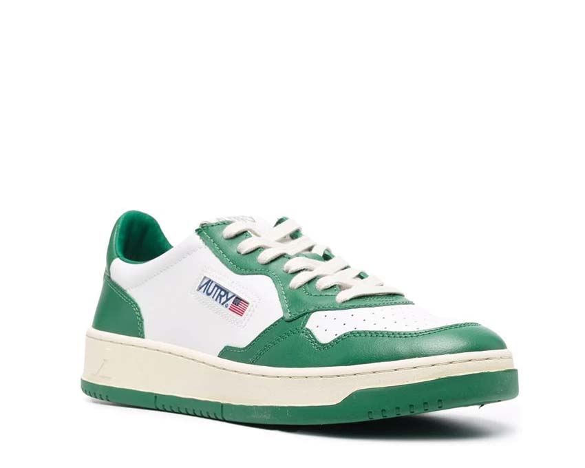 Autry Medalist Low White/Green vue latérale — mixte cuir toile vert blanc