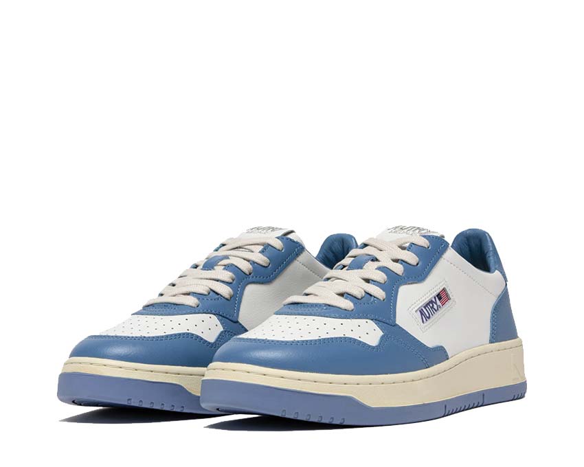 Autry Medalist Low White Niagara side view — smooth leather and contrasting laces