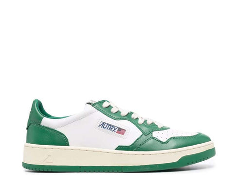 Autry Medalist Low White/Green — sneaker homme cuir et toile bicolore