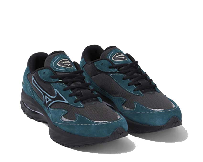 Mizuno Wave Rider β Deep Teal Seitenansicht — atmungsaktives Teal-Mesh