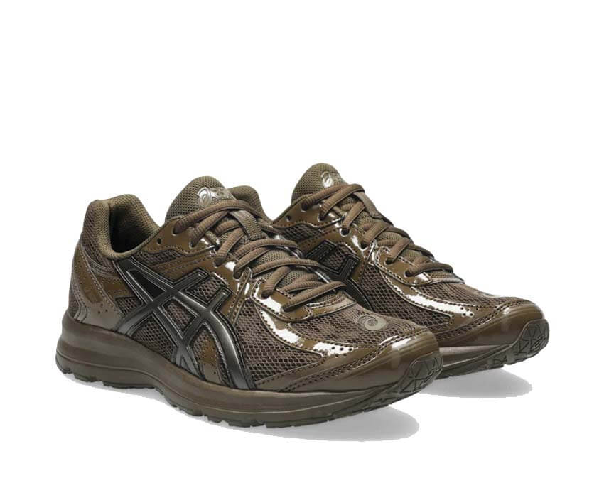Asics Jog 100S Brown Storm vue latérale — tige mesh et suède rétro vintage