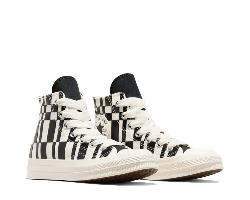 Converse Chuck 70 Hi Checkered Egret/Black side view — plaid checkerboard canvas