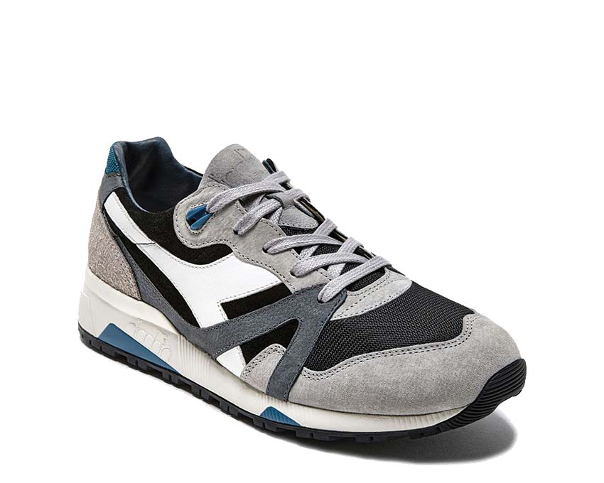 Diadora N9000 Italia Black Paloma Grey Seitenansicht — Profil Leder tricolor