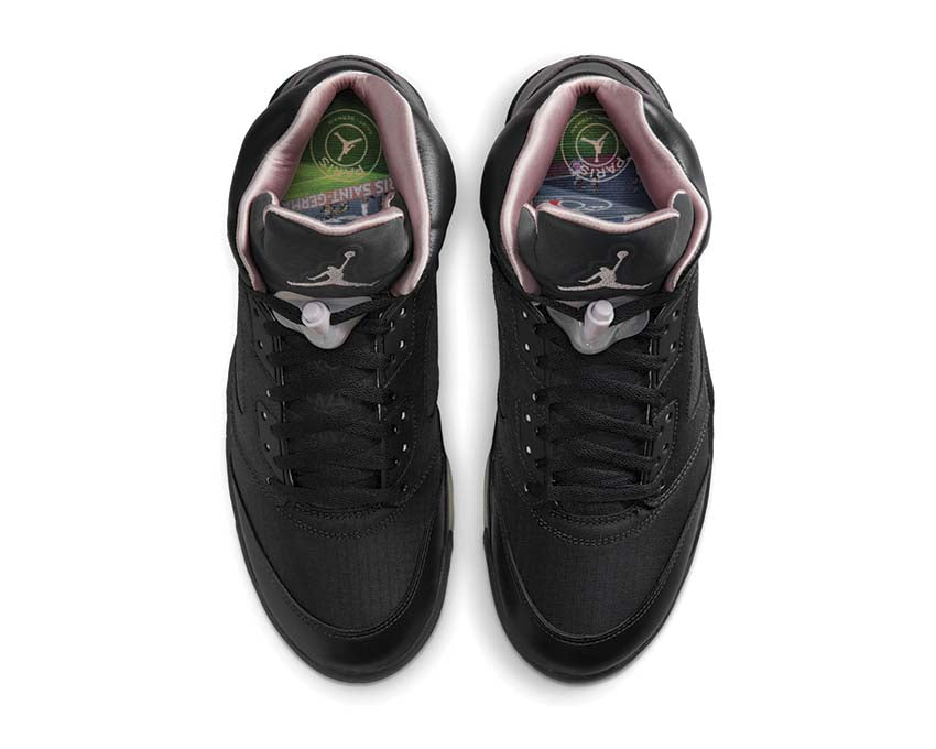 Air Jordan 5 Retro x PSG Off Noir — vista trasera detalle talón Jordan 5 PSG
