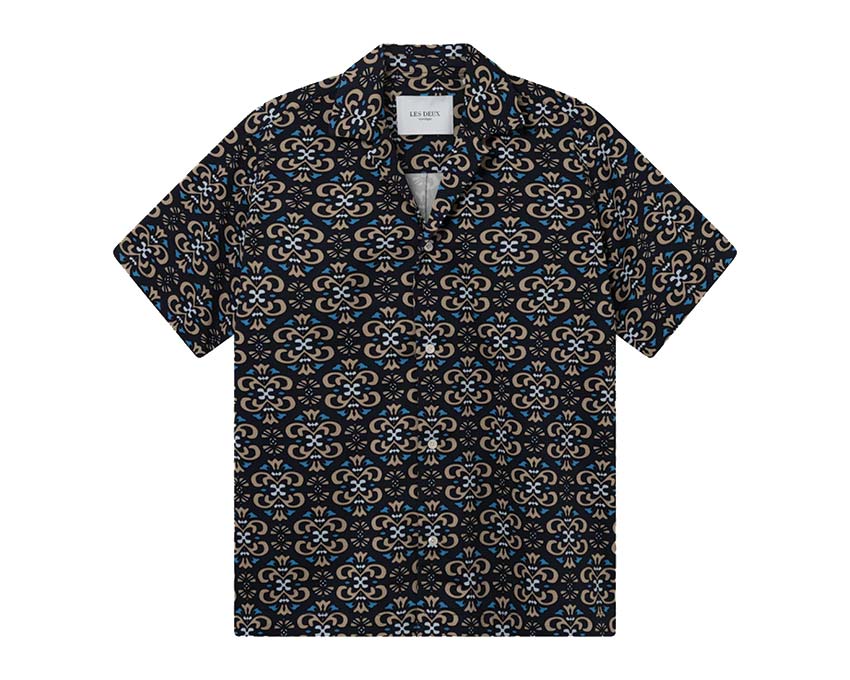 Les Deux Hendrix AOP SS Shirt Dark Navy — camicia uomo AOP navy stampato