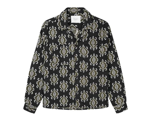 Les Deux Isaac Jacquard Overshirt Black Olive — unisex jacket jacquard oversize