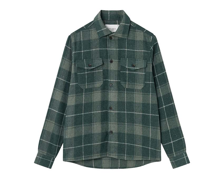 Les Deux Lennon Check Shirt Olive Dusty Moss — unisex shirt check flannel