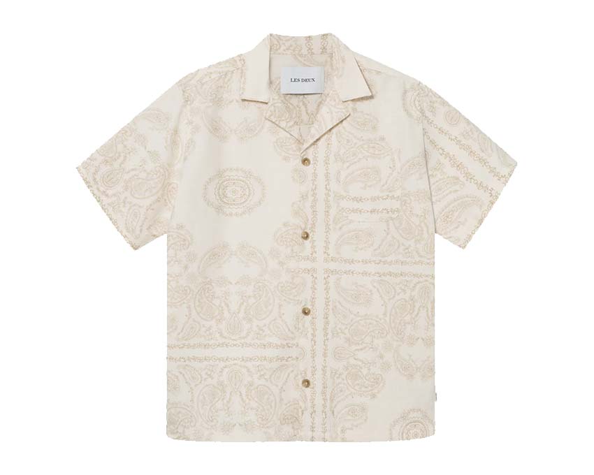 Les Deux Lesley Paisley SS Shirt Light Ivory — chemise unisexe viscose paisley
