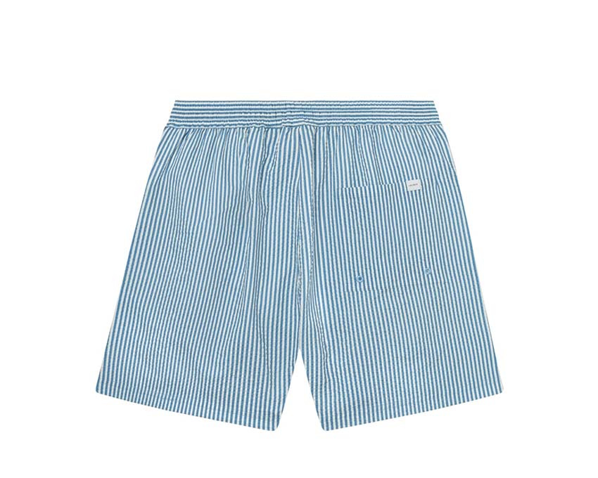 Les Deux Stan Stripe Seersucker Swim Shorts Denim side view — striped seersucker