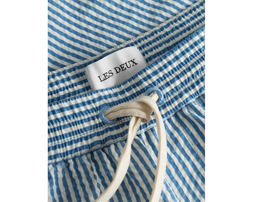 Les Deux Stan Stripe Seersucker Swim Shorts Denim detail — textured seersucker fabric