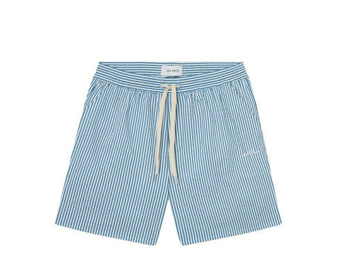 Les Deux Stan Stripe Seersucker Swim Shorts Denim — unisex swim shorts striped