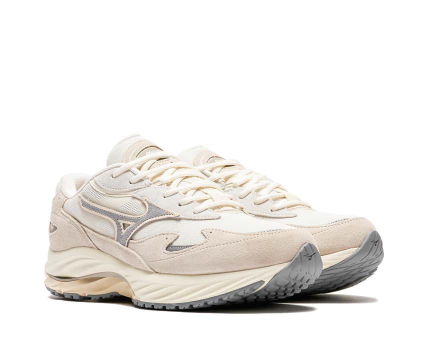 Mizuno Wave Rider Beta White Sand/Ultimate Gray vue latérale — mesh respirant running