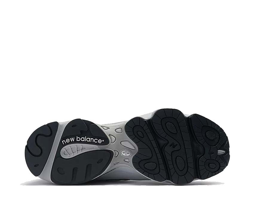 New Balance 1000 Silver Metallic Raincloud — rear heel view