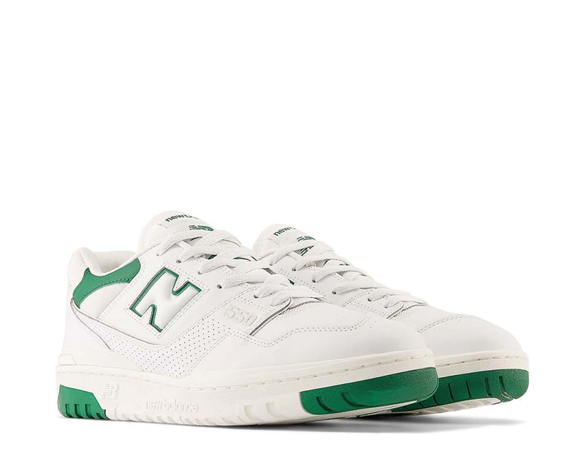 New Balance 550 White Green side view — leather and mesh