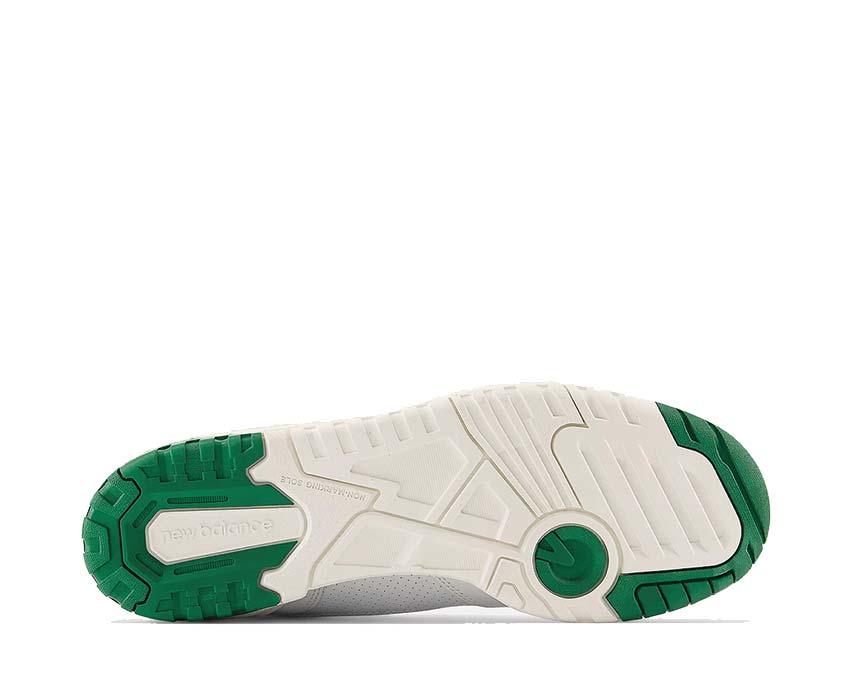 New Balance 550 White Green detail — premium leather upper