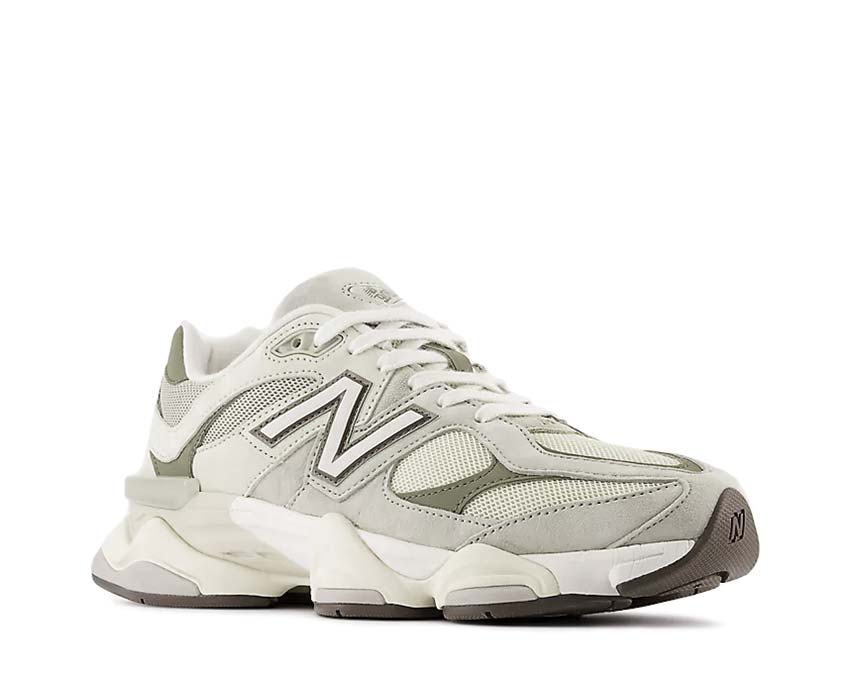 New Balance 9060 Olivine Lichen Green Seitenansicht — mehrlagiger Meshschaft