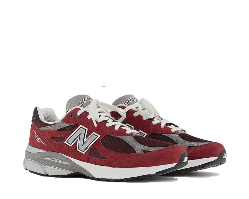 New Balance 990 Made in USA Scarlet side view — mesh and suede upper