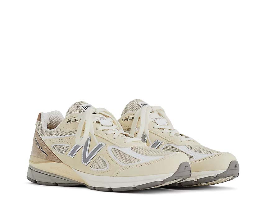 New Balance 990v4 Made in USA Limestone vue latérale — tige mesh et suède