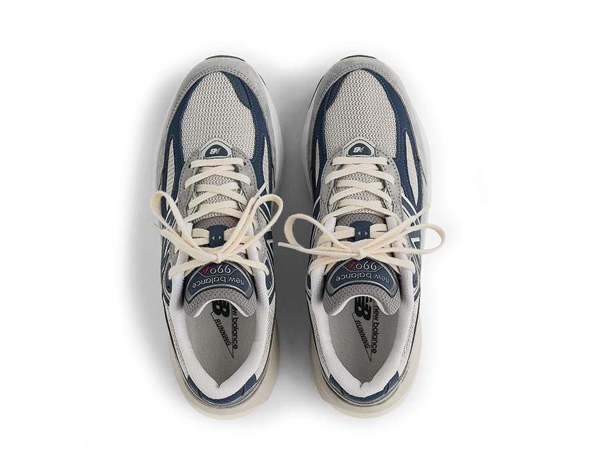New Balance 990v6 Made in USA Marblehead/Indigo dettaglio — mesh e camoscio bicolore