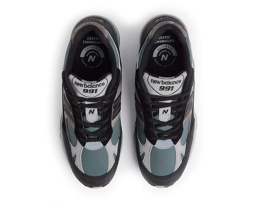 detail — New Balance 991 V1 suede black turbulence urban panels