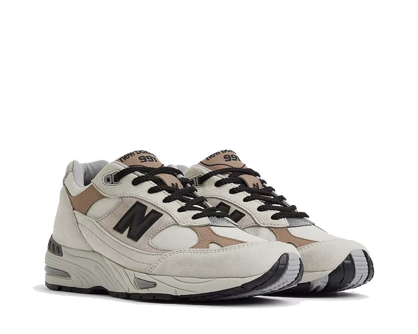 vue latérale — New Balance 991 V1 pelican island fossil tige suède mesh