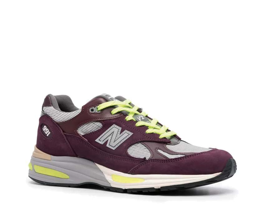 New Balance 991v2 X Patta Burgundy vue latérale — détails exclusifs Patta