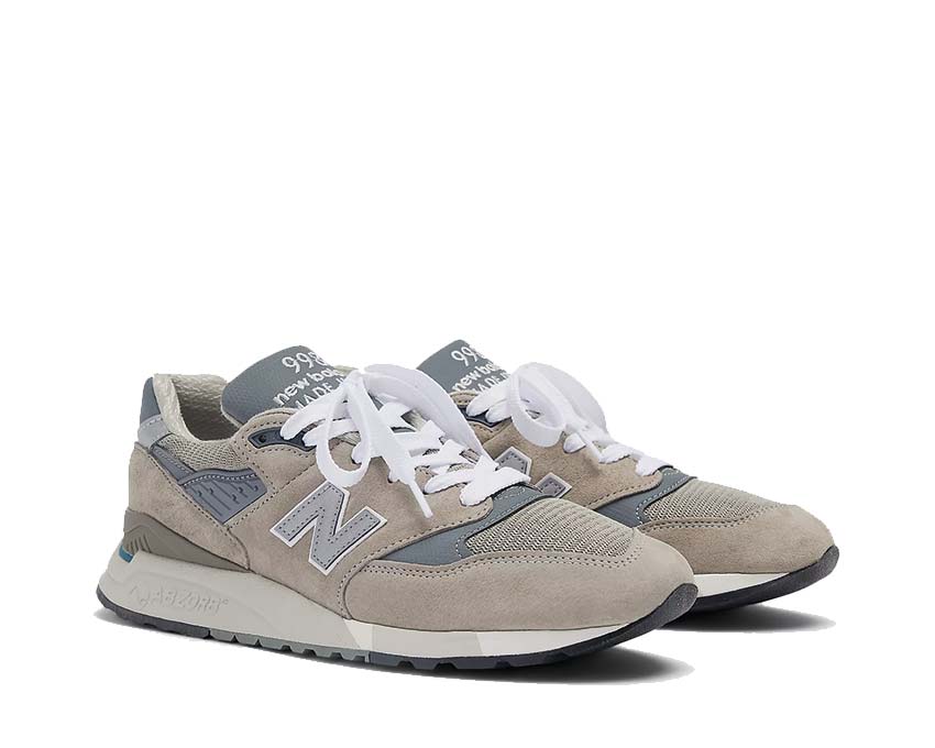 vue latérale — New Balance 998 gris cuir suède Made in USA