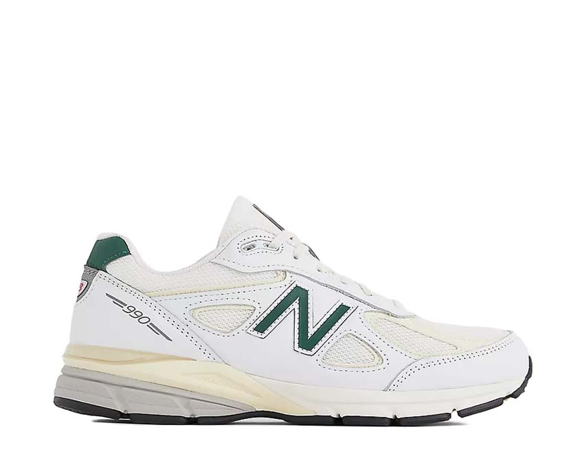 New Balance 990v4 Calcium Forest Green Made in USA — men's cream green suede sneaker