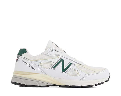New Balance 990v4 Calcium Forest Green Made in USA — men's cream green suede sneaker
