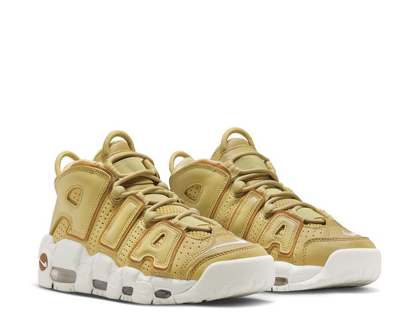 Nike Air More Uptempo W Buff Gold vue latérale — tige cuir Bronzine Sail